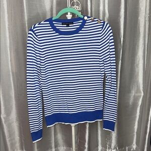 Brooks Brothers Blue and White Striped Top With Gold Medallions